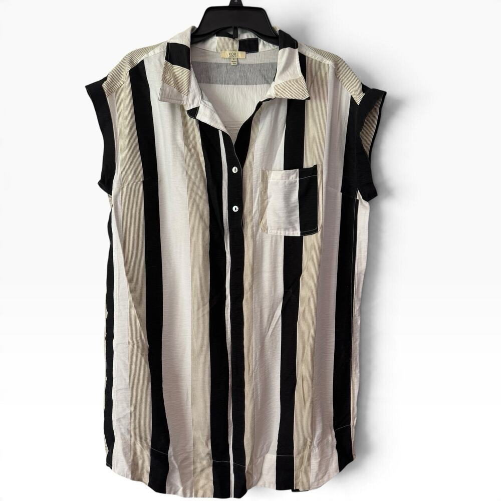 Kori America Beige Black Stripe Tunic Top Shirt Dress Size Large